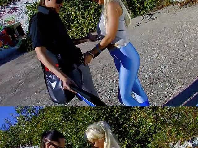 Breathtaking golden-haired with large tits rides a hard large ramrod on the grass