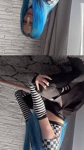First Anal with a Big Dick. Creampie of a Big Ass 18 Year Old Beauty with Blue Hair