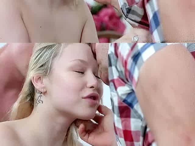 Amateur blonde pierced slut threesome and blowjob