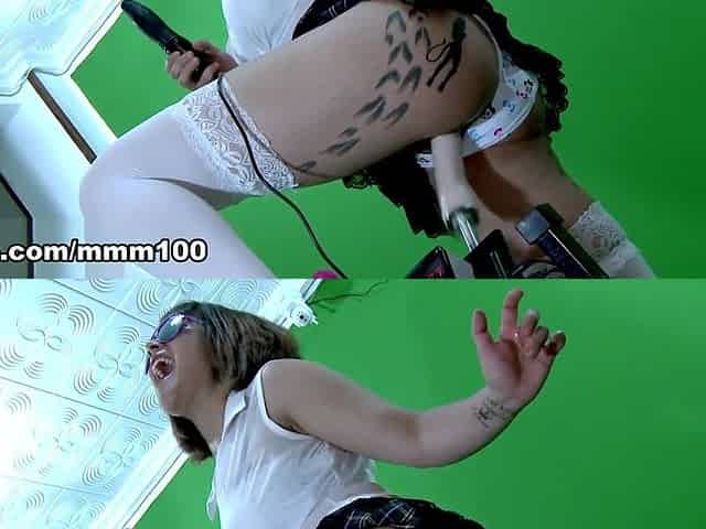 Beautiful busty brunette Penelope del Sol tries out the fucking machine - MMM100