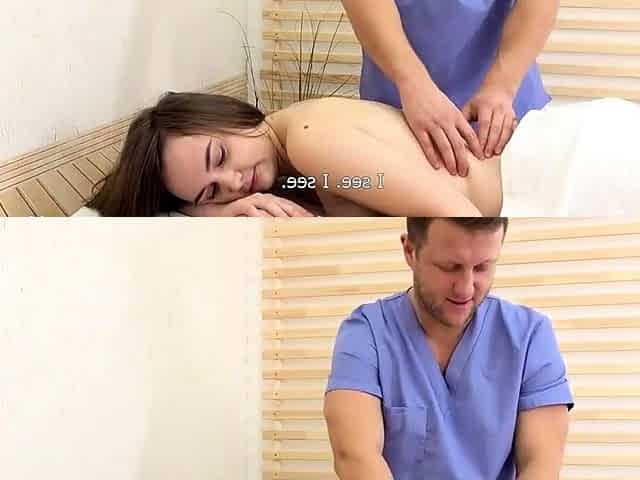 pretty teen brunette bounces on masseur's cock