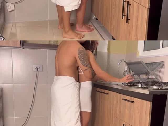 SCREW ME HERE IN THE KITCHEN WE ARE "ALONE" SEXY EMPLOYEE