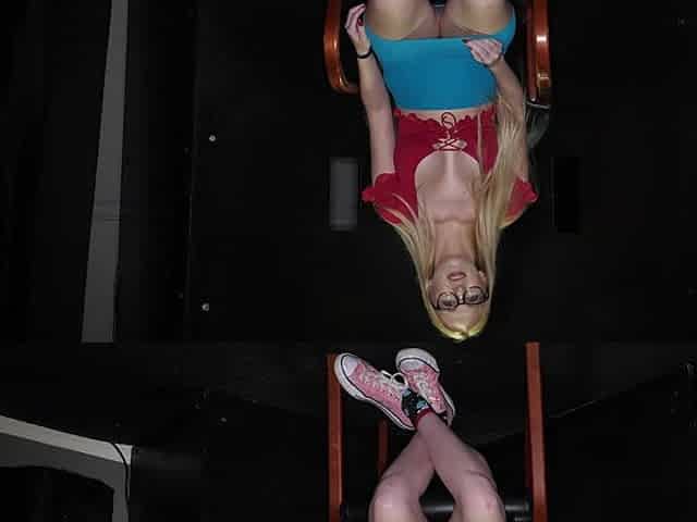 Audrey Madison in a miniskirt at the gloryhole set