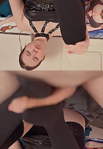 POV Cute Amateur in Ebony Lace Underware Gives Footjob then Fellatio - Slow Motion Spunk flow on Titties