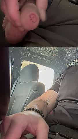 Dude strokes thick uncut penis until his large balls explode