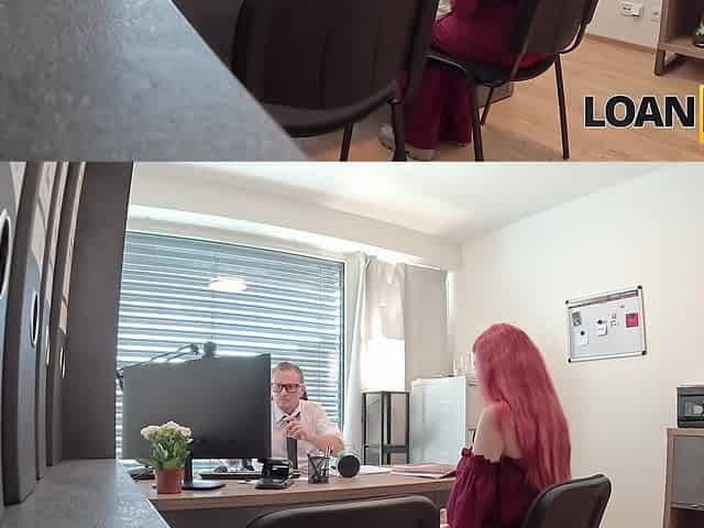 LOAN4K. Little redhead whore with big tits jumped on a dick in the office