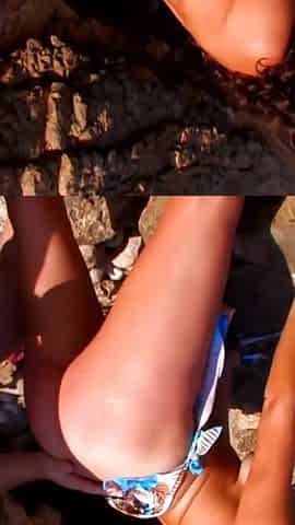 Brunette teen gets pounded on the beach