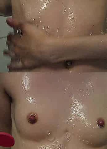 Youthful woman showers sensually