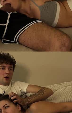 I Surprised Step Sis with My Hard Dick While We Watching a Movie and She Blowjob Me!!