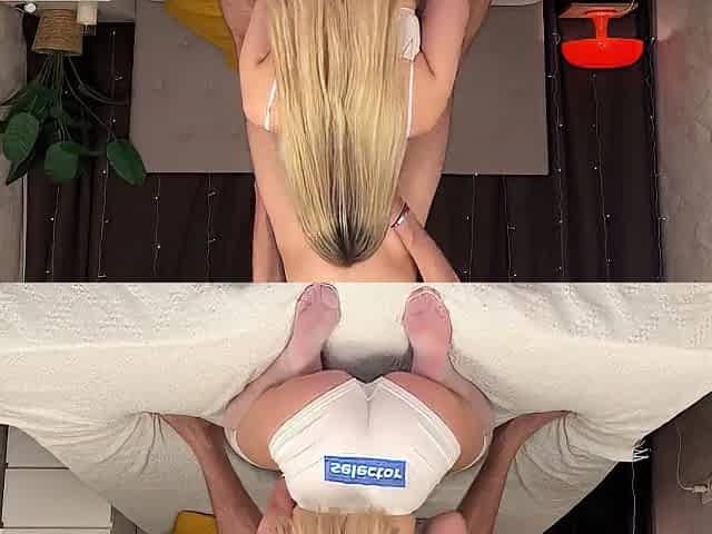 Filled a youthful golden-haired's twat with cum in a 1st-person doggystyle
