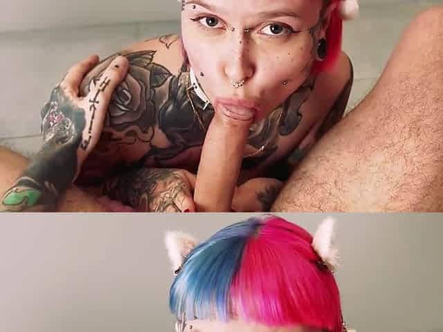 Tattooed Alt Girl With Pink Hair Begs Daddy For Cum In Sloppy Blowjob