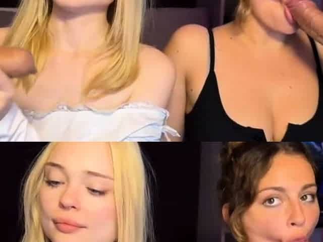Two Slutty Babes Sucking Cock Side by Side