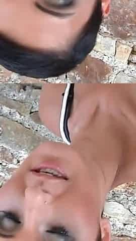 Pussy fucking big dick sucking threesome in the garden