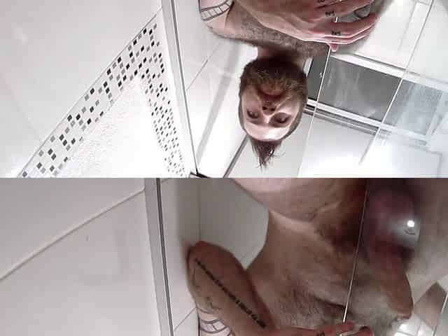 See me on the shower as I tease u rubbing my thick dong on the glass door and wanking