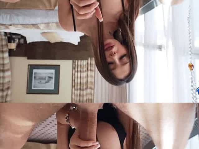 Hot brown-haired stepsis gives a fellatio and lets me cum on her kinky face, in a nasty and horny XXX scene!