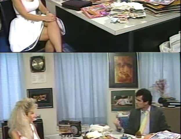 Blonde bombshell with big melons in white dress came editor in chief of popular magazine to ask for promotion.