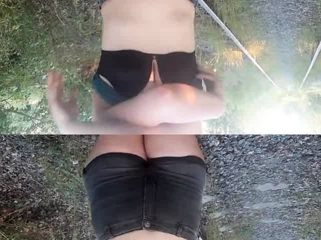 Exhibitionist teen strips on the road