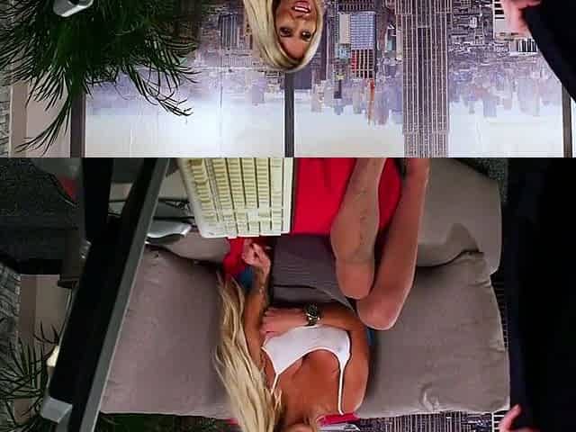 Bigtitted blonde voyeur teasing wanker