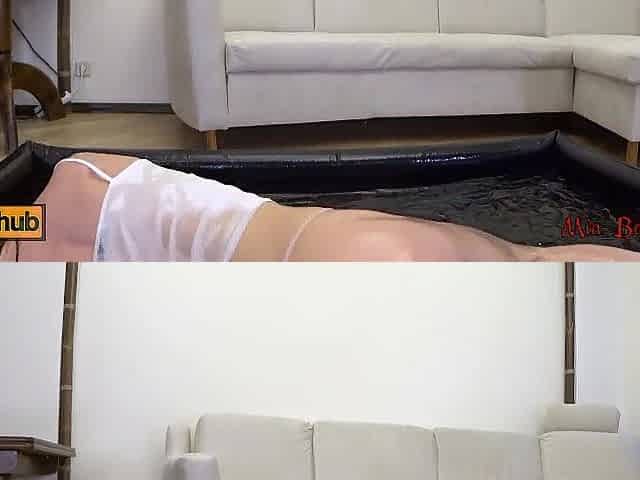 Oiled up teen banging, squirting and getting voided urine on. Mia Bandini