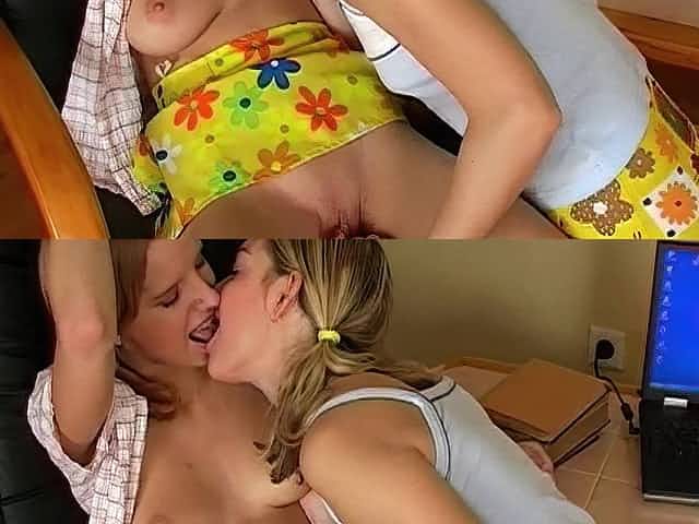 Sexy girl couple is banging on the table