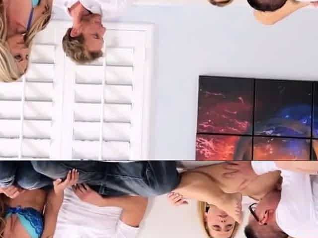 Blonde teen and her stepfamily love a hard-core 4some game