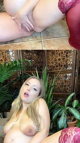 Non stop blonde with big boobs cock jerks off on the bed