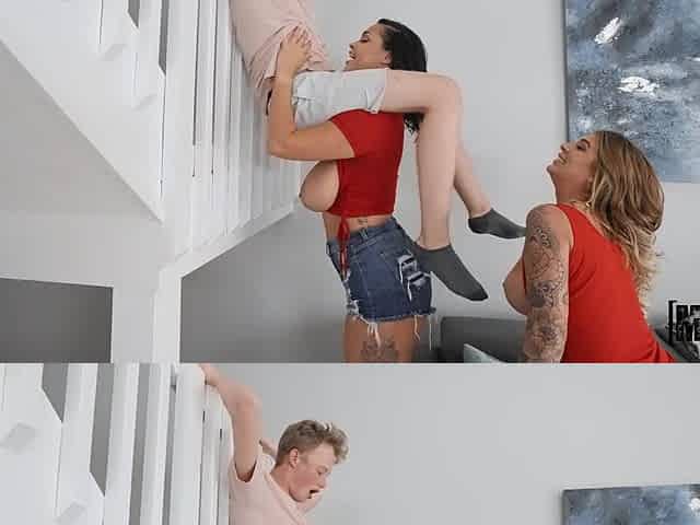 Skinny guy with a hard dick fucks pussies of Lolly Dames and Ashlyn Peaks