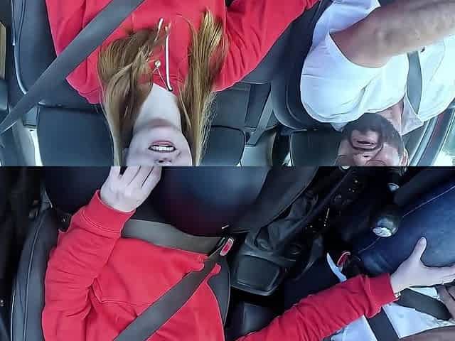 A taxi driver with a big black cock fucked a young red-haired slut with teen tits