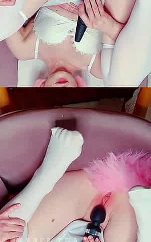 Large amateur cam woman uses two of her toys to masturbate