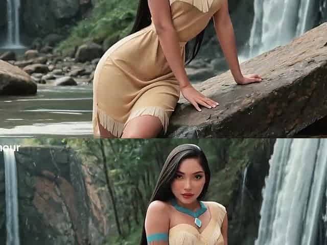 Pocahontas - Sex with Charming Native American at Waterfall (AI-Generated)