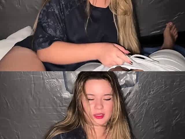 Blonde babe caught stroking in school camp - Anal and