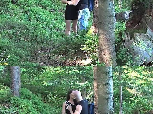 Excited German pair bangs wild in the forest