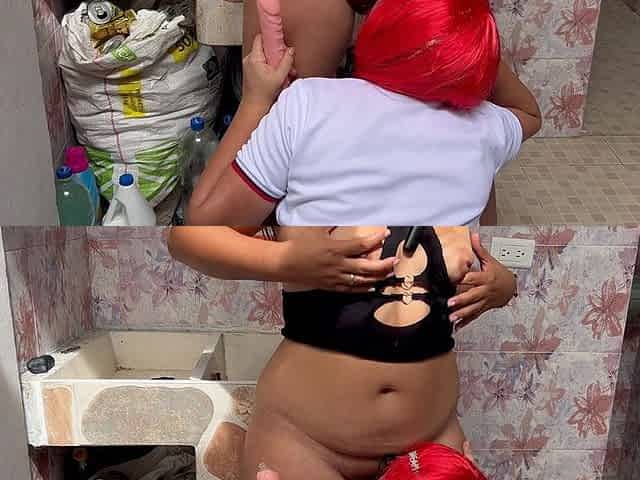 Hot Stepsister Fucks Her Stepmother in the Yard with a Double Dildo