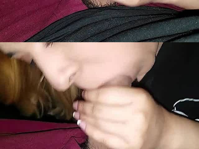 Teen gal licking and sucking dong