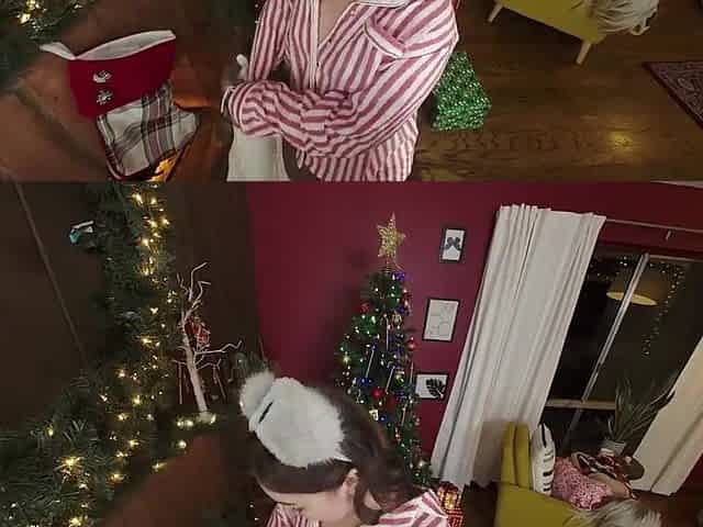 VR Bangers: Cute Beauties in Pajamas Bang Santa in a Foursome Fuckfest