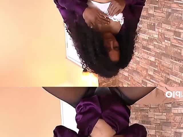 Curvy Mature Latina Woman in Purple Jacket Teases and Uses Toys