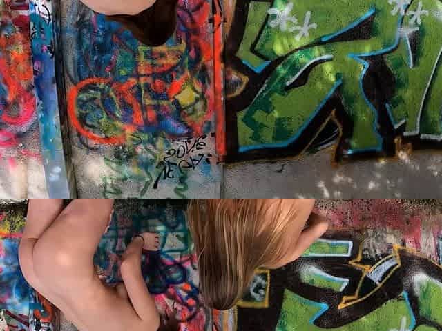 Two Hot Babes Paint Graffiti Nude Outdoors