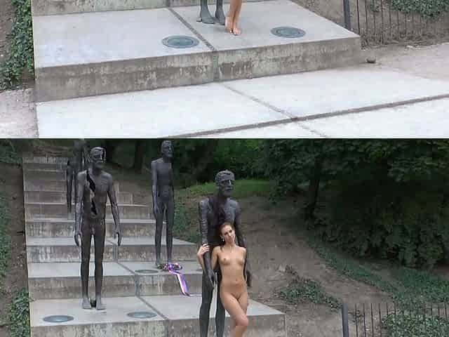 Brunette Flashing Her Titties And Pussy Outdoors In Public