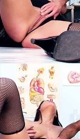 With the hot outfit the doctor can't resist her and fucks her on the patient's bed