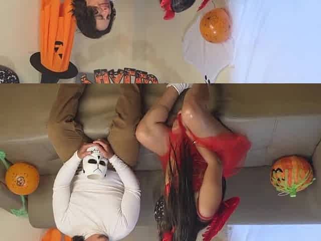 Halloween three-some with the gorgeous, large-booty devil and the immoral witch