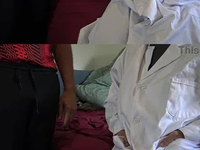 aged female doctor helps a youthful male to get an erection