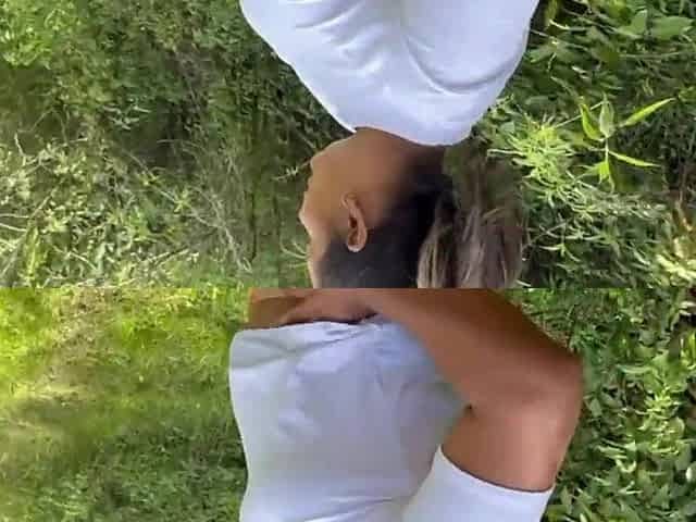Colombian woman with a large butt ends up screwing a stranger in the woods. Spanish porn.