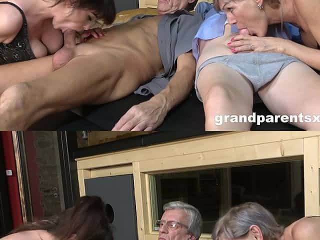 Dirty foursome fucking with an older couple and a sexy chick