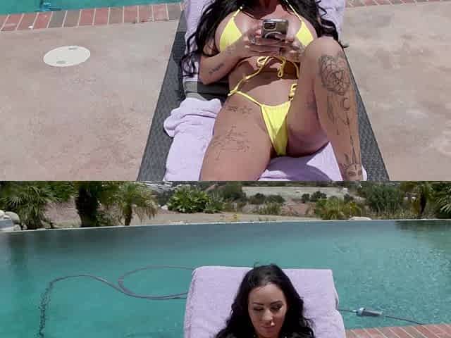 Danae Mari, the busty milf, enjoys a steamy bikini scene with Gi Joey.