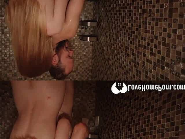 Golden-haired sweetheart loves to bang in the shower