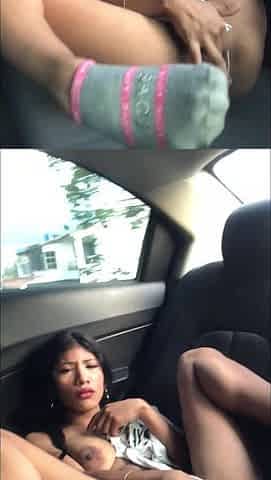 Hawt Latin chick masturbates in the back of her ally's car.