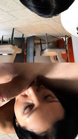 Dark haired amateur blowjob and handjob in fake taxi
