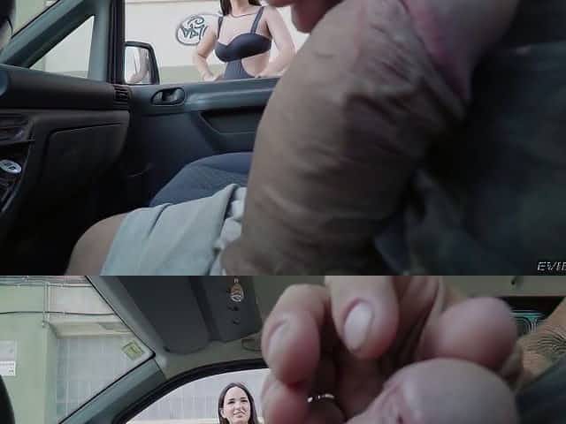 Buxom girl Claudia Bavel gets picked up and mouthfucked in the car
