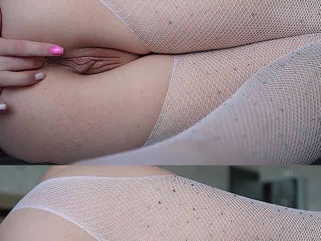 MY 1ST DP EVER Screwing my backdoor and twat with a sex tool Fishnets
