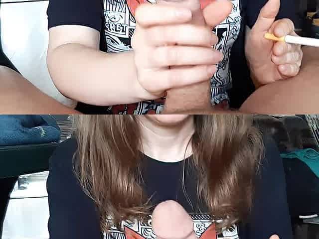 Smokin' and tugjob